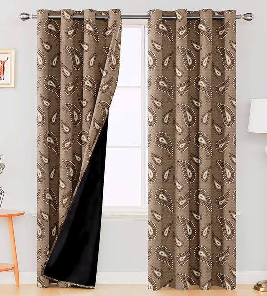 Ultimate Trends Premium Polyester Paisley Pattern Digital Printed Curtain, Brown Color, 1 Piece