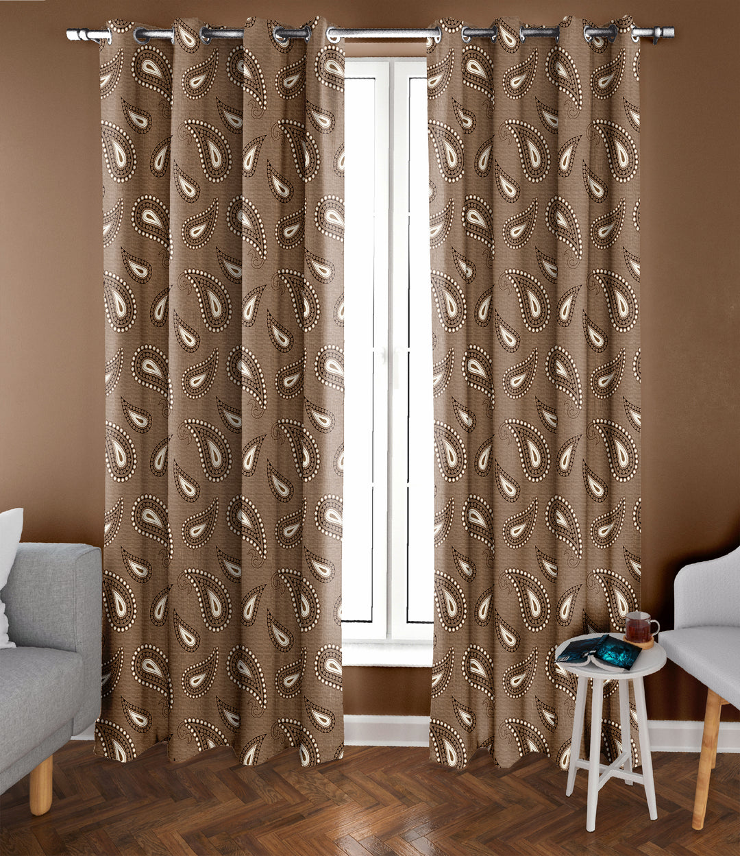 Ultimate Trends Premium Polyester Paisley Pattern Digital Printed Curtain, Brown Color, 1 Piece