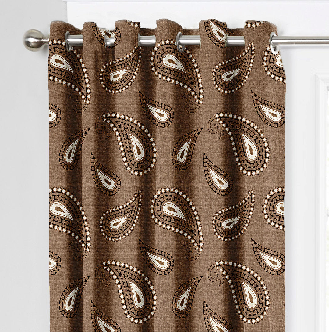 Ultimate Trends Premium Polyester Paisley Pattern Digital Printed Curtain, Brown Color, 1 Piece