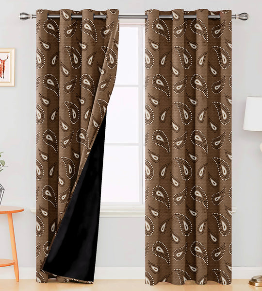 Ultimate Trends Premium Polyester Paisley Pattern Digital Printed Curtain, Brown Color, 1 Piece