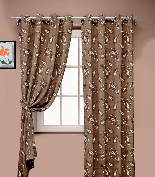 Ultimate Trends Premium Polyester Paisley Pattern Digital Printed Curtain, Brown Color, 1 Piece