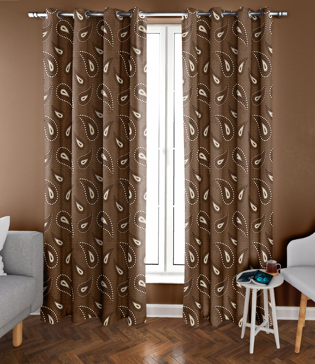 Ultimate Trends Premium Polyester Paisley Pattern Digital Printed Curtain, Chocolate Color, 1 Piece