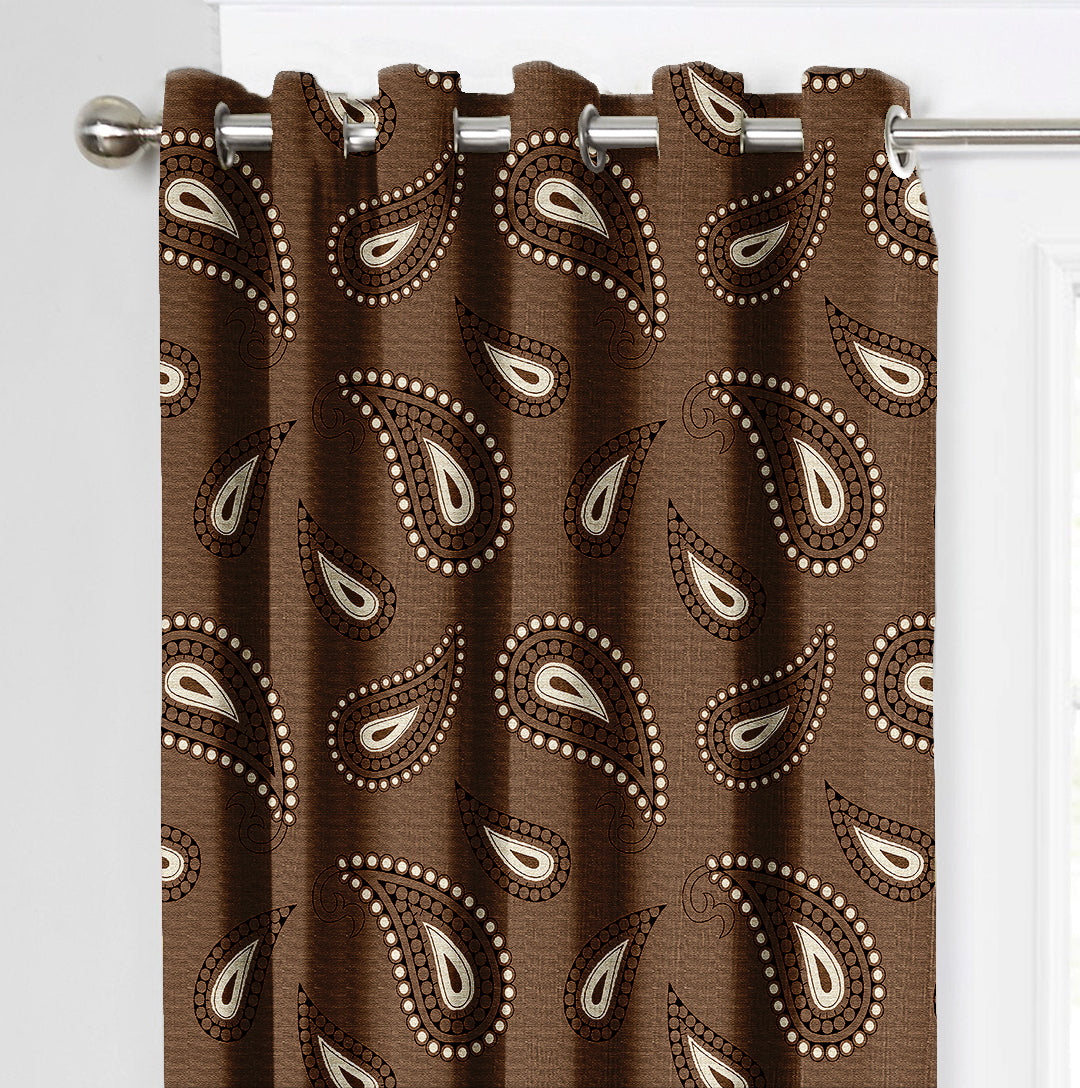 Ultimate Trends Premium Polyester Paisley Pattern Digital Printed Curtain, Chocolate Color, 1 Piece