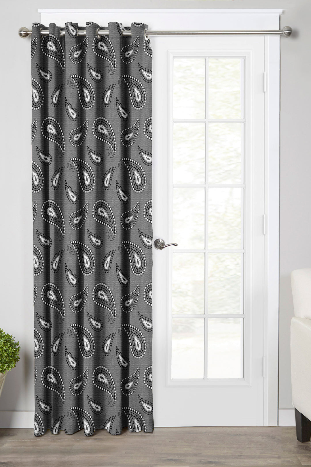 Ultimate Trends Premium Polyester Paisley Pattern Digital Printed Curtain, Black Color, 1 Piece