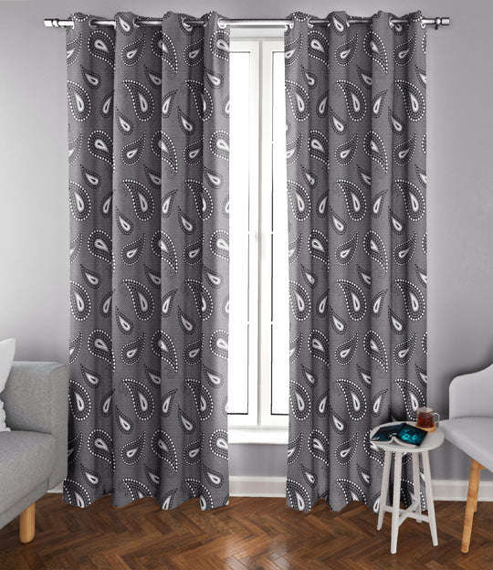 Ultimate Trends Premium Polyester Paisley Pattern Digital Printed Curtain, Black Color, 1 Piece