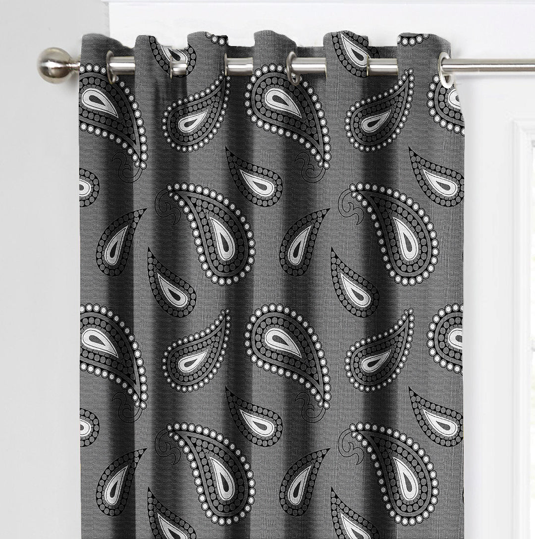 Ultimate Trends Premium Polyester Paisley Pattern Digital Printed Curtain, Black Color, 1 Piece