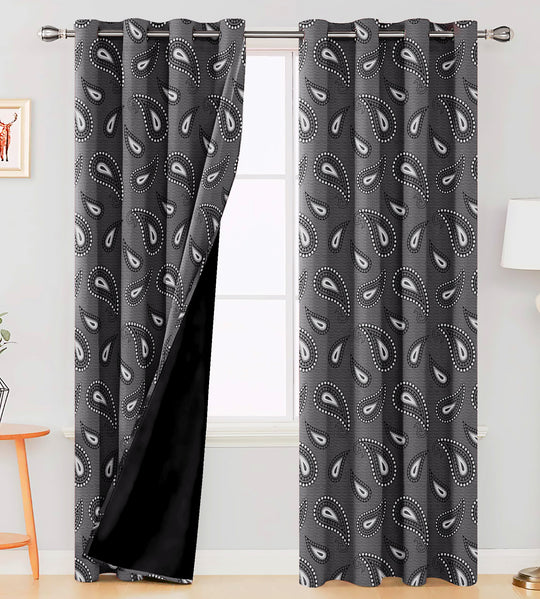 Ultimate Trends Premium Polyester Paisley Pattern Digital Printed Curtain, Black Color, 1 Piece