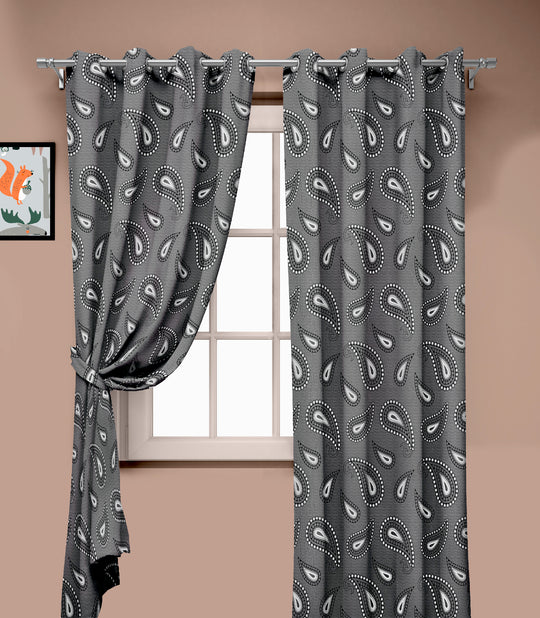 Ultimate Trends Premium Polyester Paisley Pattern Digital Printed Curtain, Black Color, 1 Piece