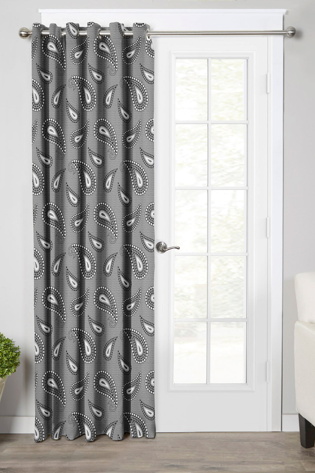 Ultimate Trends Premium Polyester Paisley Pattern Digital Printed Curtain, Charcoal Grey Color, 1 Piece