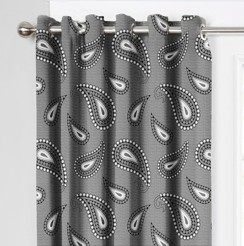 Ultimate Trends Premium Polyester Paisley Pattern Digital Printed Curtain, Charcoal Grey Color, 1 Piece