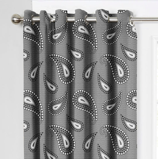 Ultimate Trends Premium Polyester Paisley Pattern Digital Printed Curtain, Charcoal Grey Color, 1 Piece