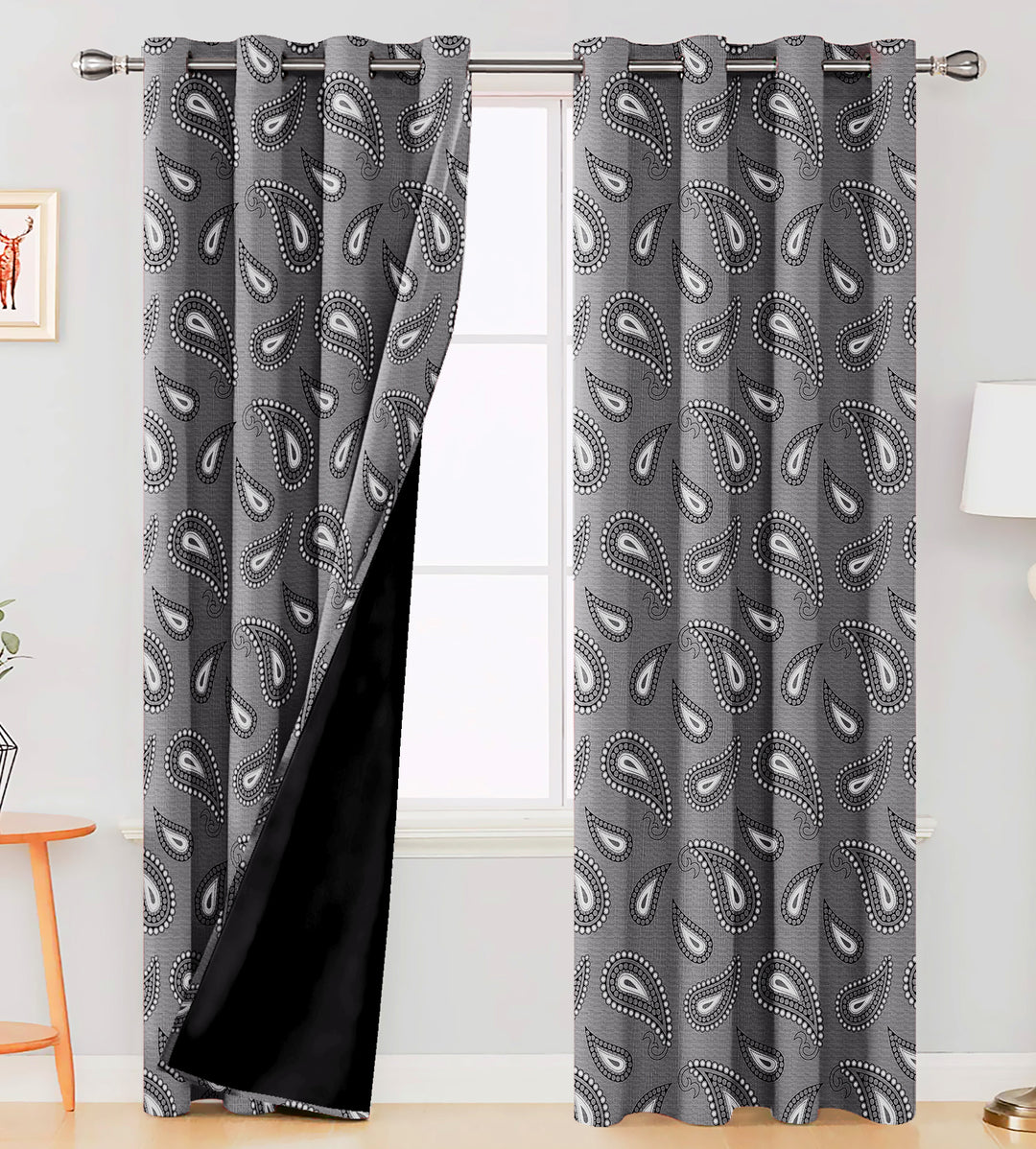 Ultimate Trends Premium Polyester Paisley Pattern Digital Printed Curtain, Charcoal Grey Color, 1 Piece