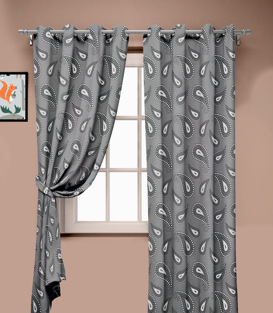 Ultimate Trends Premium Polyester Paisley Pattern Digital Printed Curtain, Charcoal Grey Color, 1 Piece