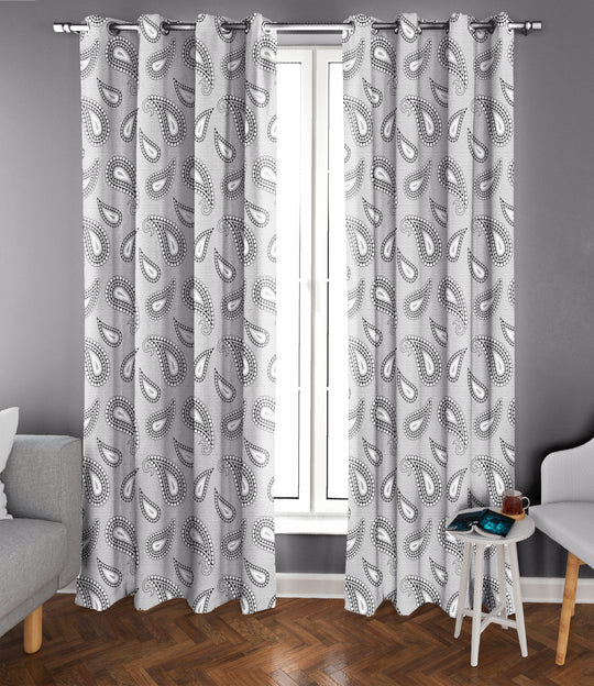 Ultimate Trends Premium Polyester Paisley Pattern Digital Printed Curtain, Steel Grey Color, 1 Piece