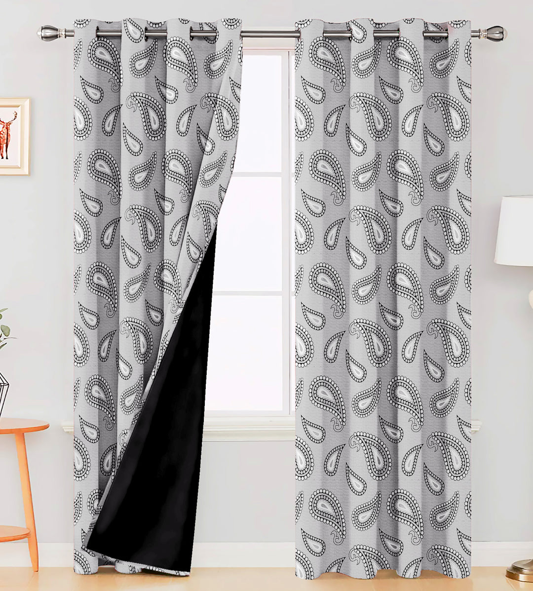 Ultimate Trends Premium Polyester Paisley Pattern Digital Printed Curtain, Steel Grey Color, 1 Piece