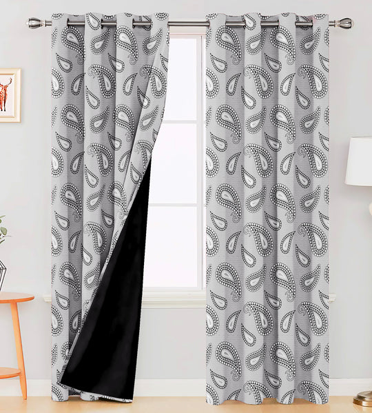 Ultimate Trends Premium Polyester Paisley Pattern Digital Printed Curtain, Steel Grey Color, 1 Piece