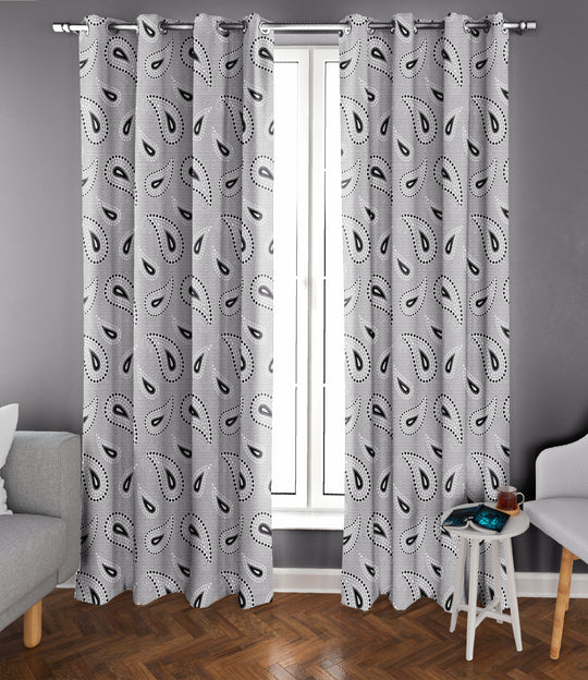 Ultimate Trends Premium Polyester Paisley Pattern Digital Printed Curtain, Pearl Grey Color, 1 Piece