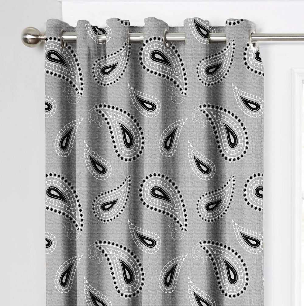 Ultimate Trends Premium Polyester Paisley Pattern Digital Printed Curtain, Pearl Grey Color, 1 Piece