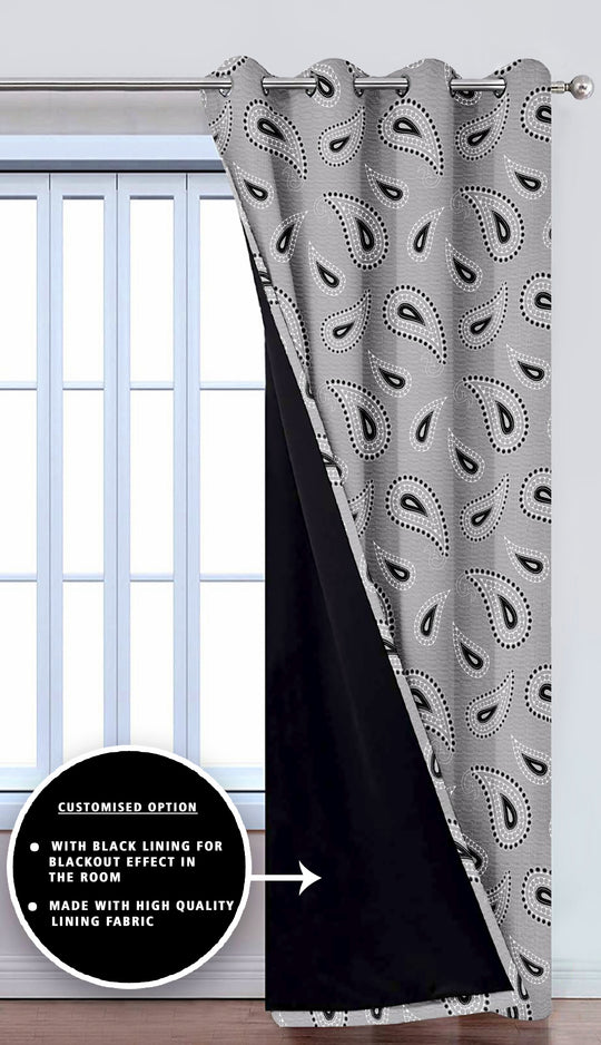 Ultimate Trends Premium Polyester Paisley Pattern Digital Printed Curtain, Pearl Grey Color, 1 Piece