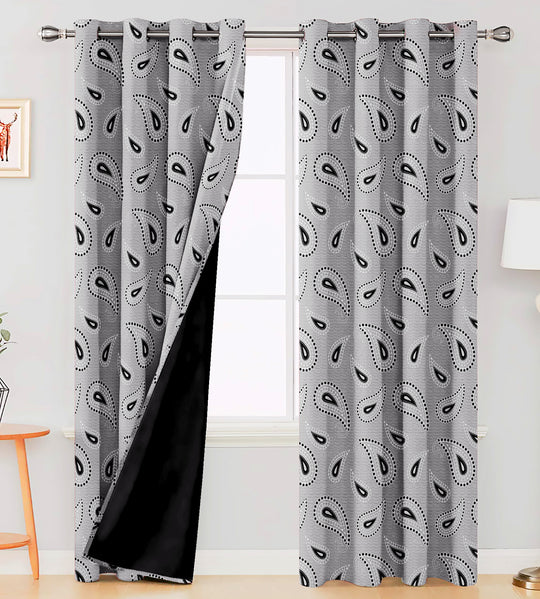 Ultimate Trends Premium Polyester Paisley Pattern Digital Printed Curtain, Pearl Grey Color, 1 Piece