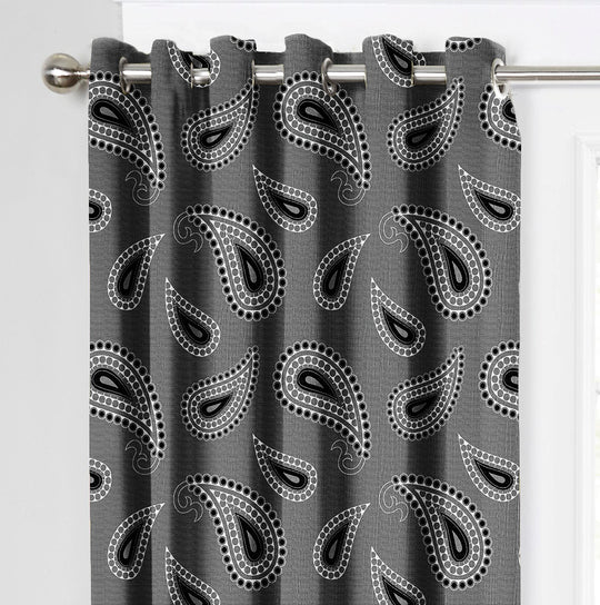 Ultimate Trends Premium Polyester Paisley Pattern Digital Printed Curtain, Grey Color, 1 Piece