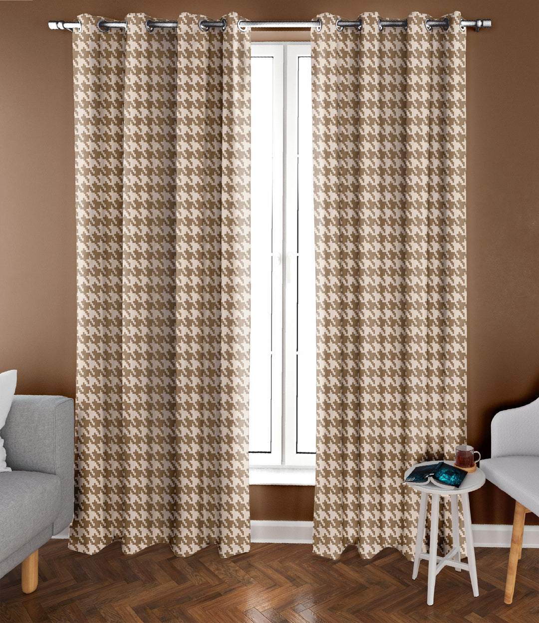 Ultimate Trends Premium Polyester Pixel Pattern Digital Printed Curtain, Peanut Brown Color, 1 Piece