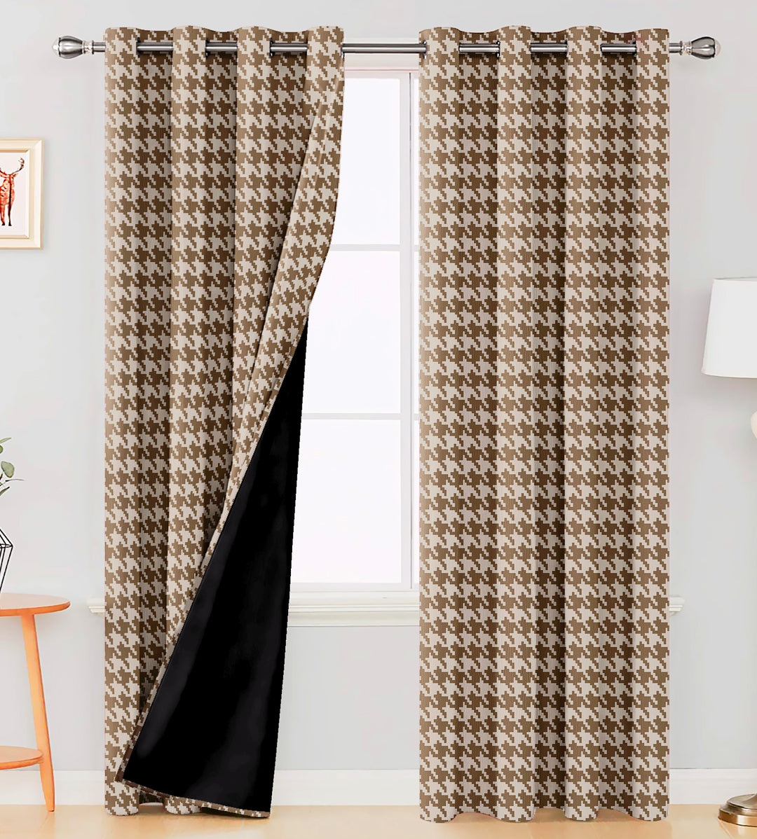 Ultimate Trends Premium Polyester Pixel Pattern Digital Printed Curtain, Peanut Brown Color, 1 Piece