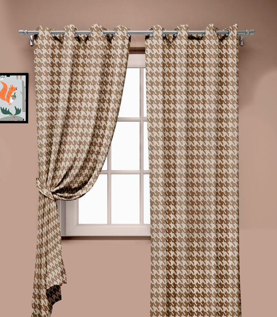 Ultimate Trends Premium Polyester Pixel Pattern Digital Printed Curtain, Peanut Brown Color, 1 Piece