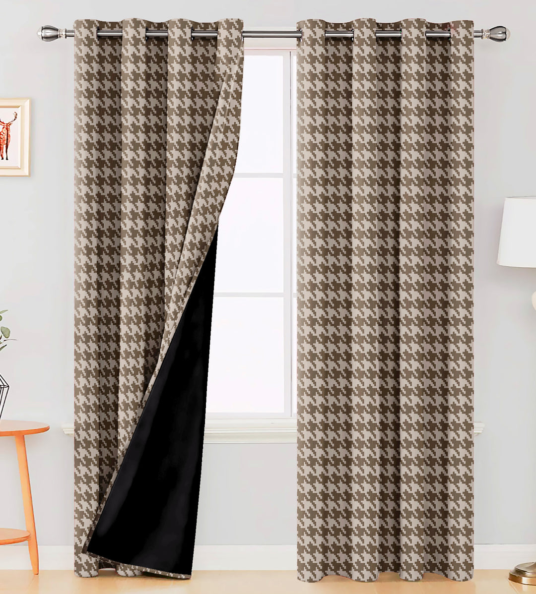 Ultimate Trends Premium Polyester Pixel Pattern Digital Printed Curtain, Brown Color, 1 Piece