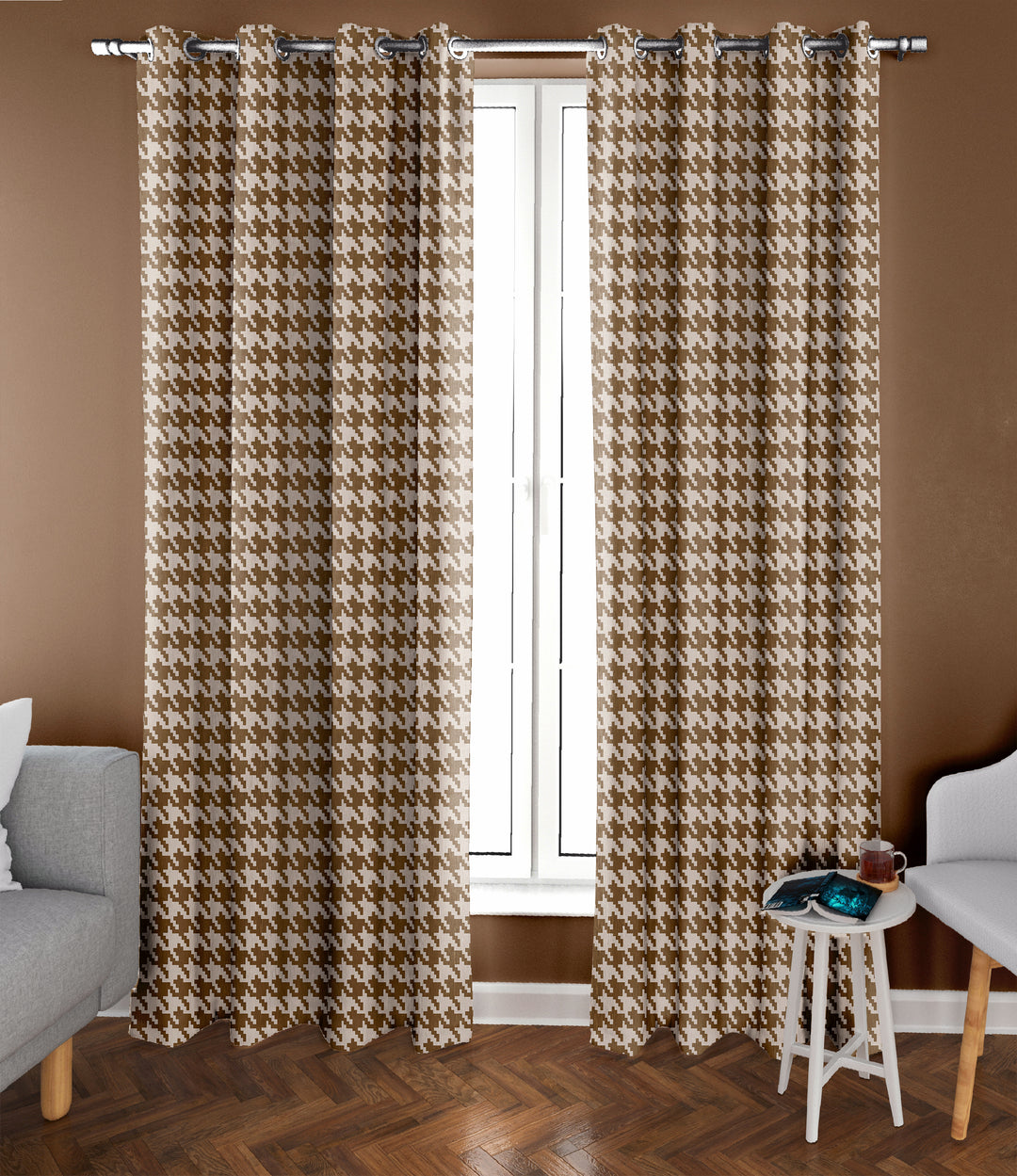 Ultimate Trends Premium Polyester Pixel Pattern Digital Printed Curtain, Dark Brown Color, 1 Piece