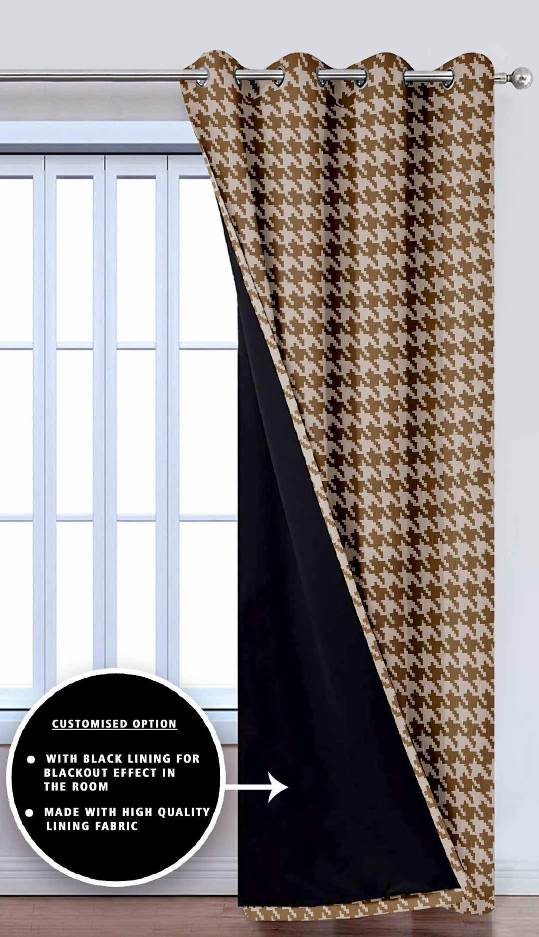 Ultimate Trends Premium Polyester Pixel Pattern Digital Printed Curtain, Dark Brown Color, 1 Piece