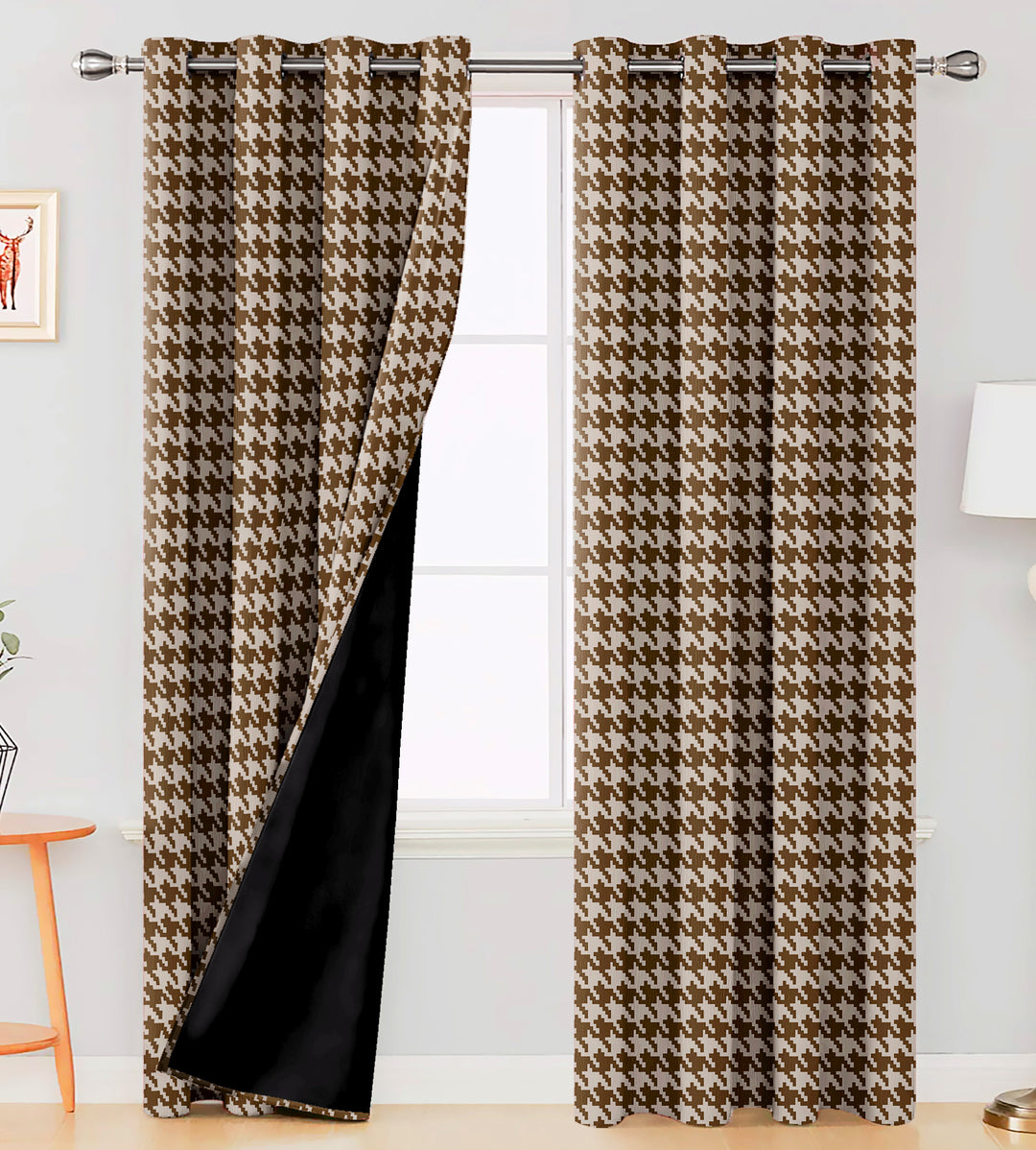 Ultimate Trends Premium Polyester Pixel Pattern Digital Printed Curtain, Dark Brown Color, 1 Piece