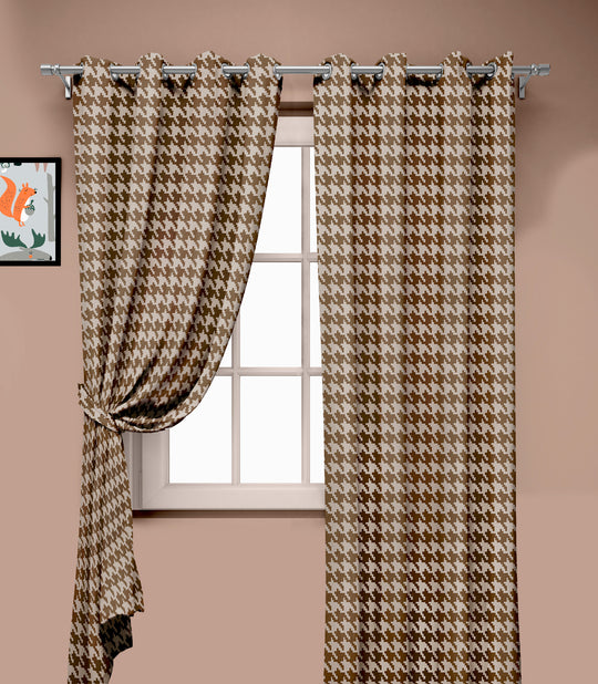 Ultimate Trends Premium Polyester Pixel Pattern Digital Printed Curtain, Dark Brown Color, 1 Piece