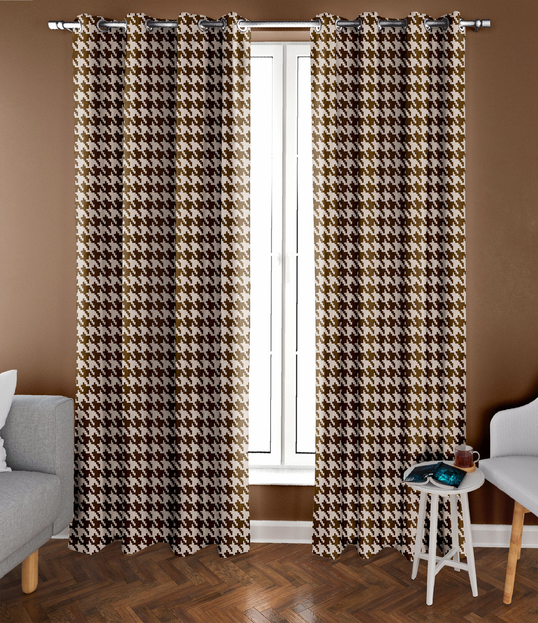 Ultimate Trends Premium Polyester Pixel Pattern Digital Printed Curtain, Chocolate Color, 1 Piece