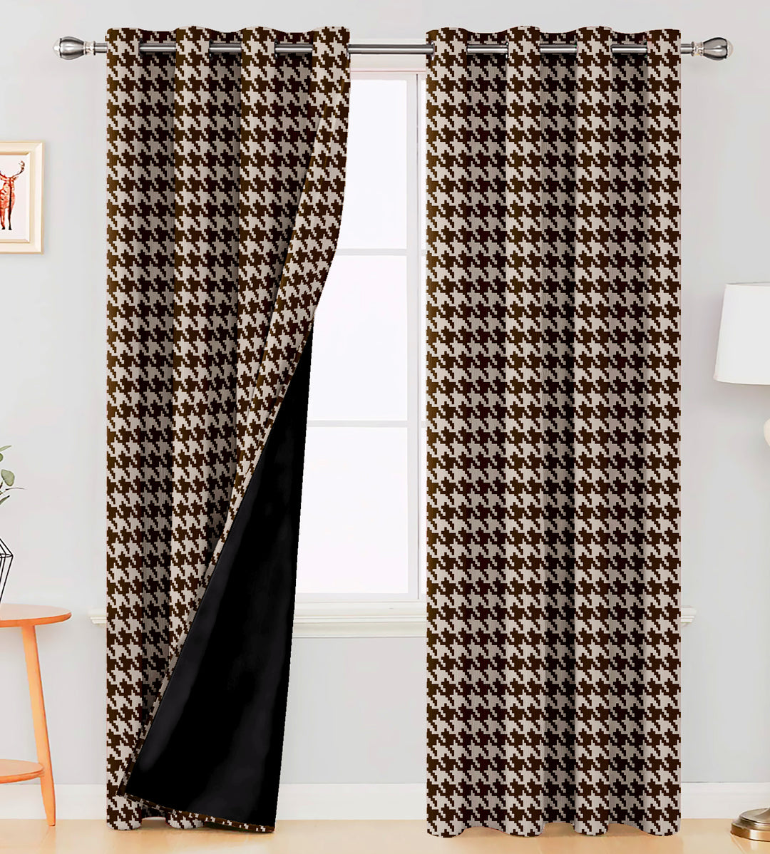 Ultimate Trends Premium Polyester Pixel Pattern Digital Printed Curtain, Chocolate Color, 1 Piece