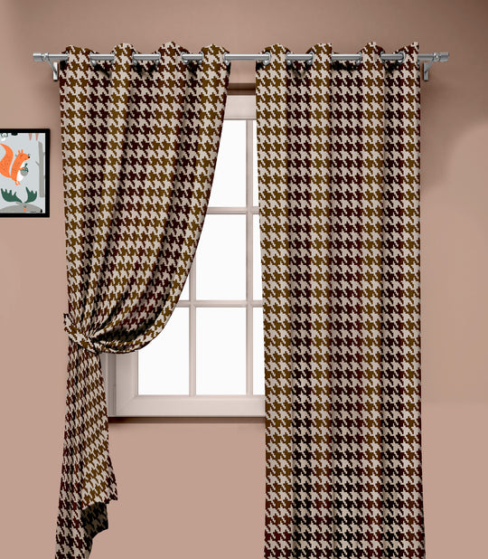 Ultimate Trends Premium Polyester Pixel Pattern Digital Printed Curtain, Chocolate Color, 1 Piece