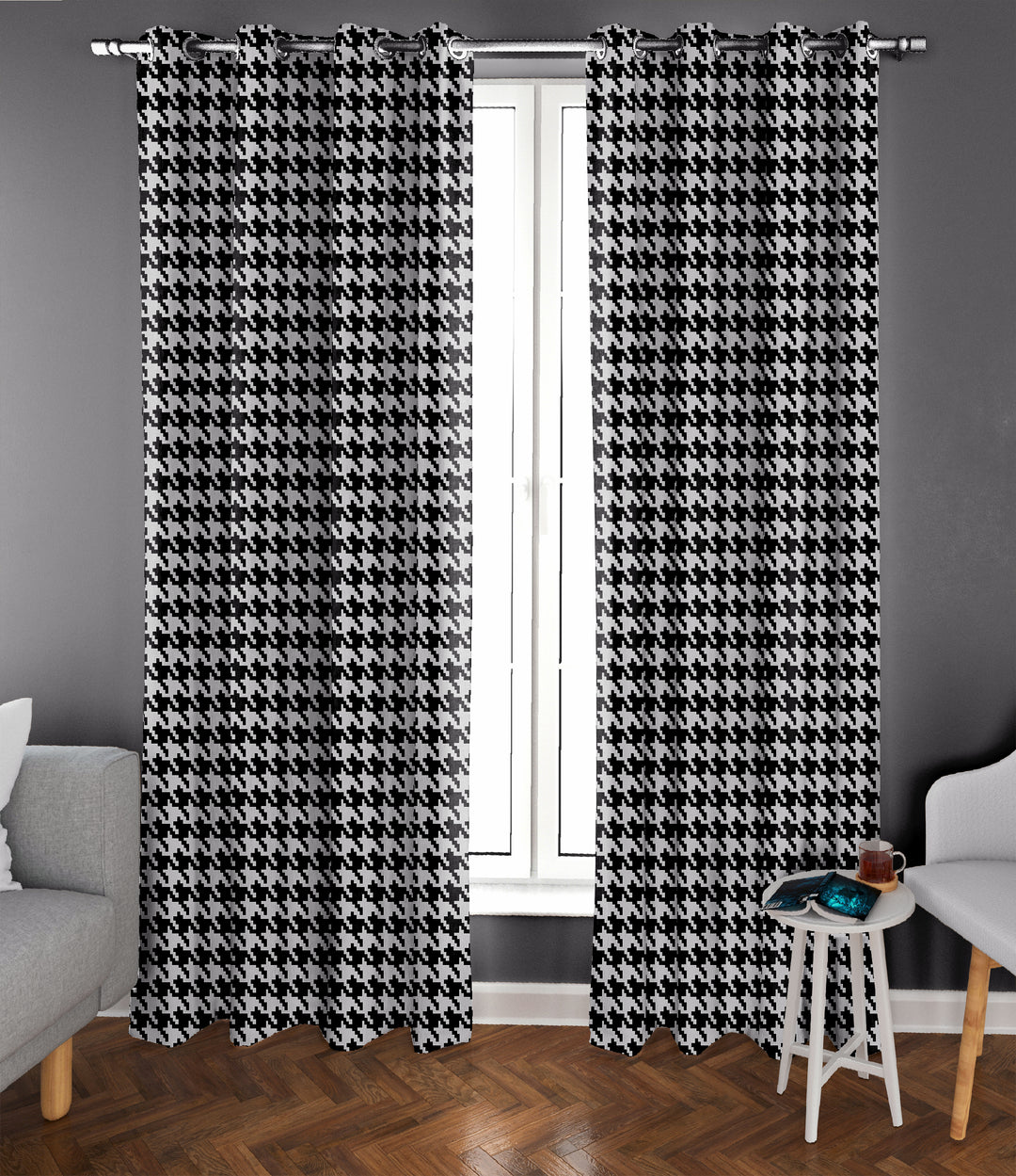 Ultimate Trends Premium Polyester Pixel Pattern Digital Printed Curtain, Black Color, 1 Piece