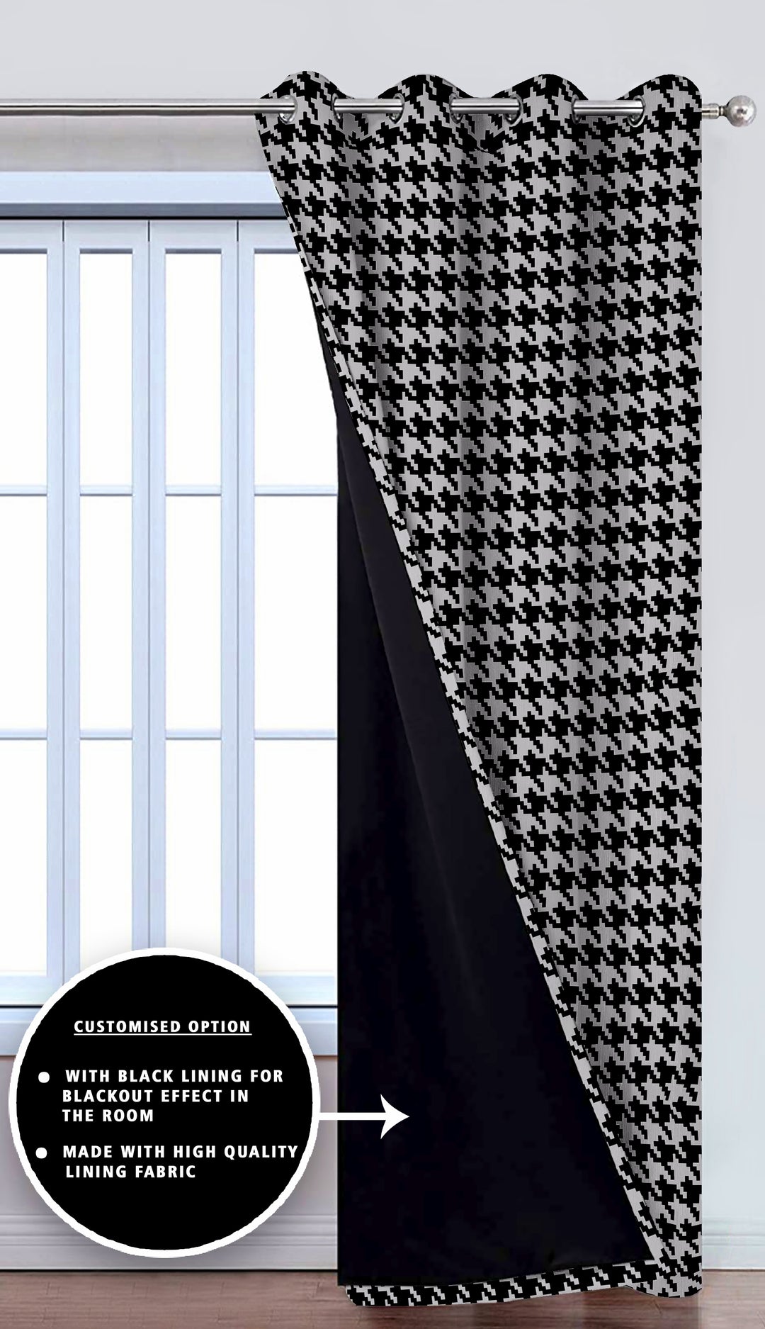 Ultimate Trends Premium Polyester Pixel Pattern Digital Printed Curtain, Black Color, 1 Piece