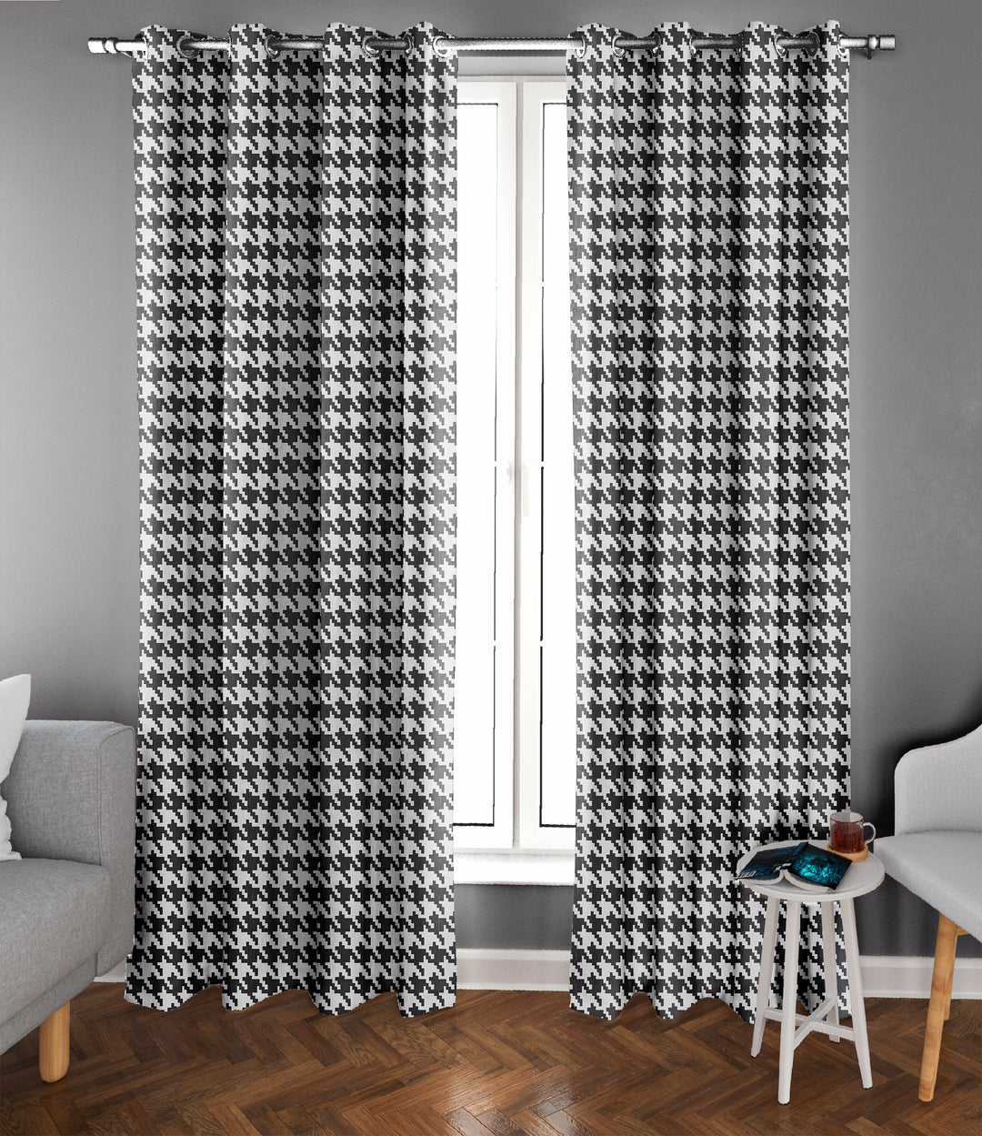 Ultimate Trends Premium Polyester Pixel Pattern Digital Printed Curtain, Charcoal Grey Color, 1 Piece