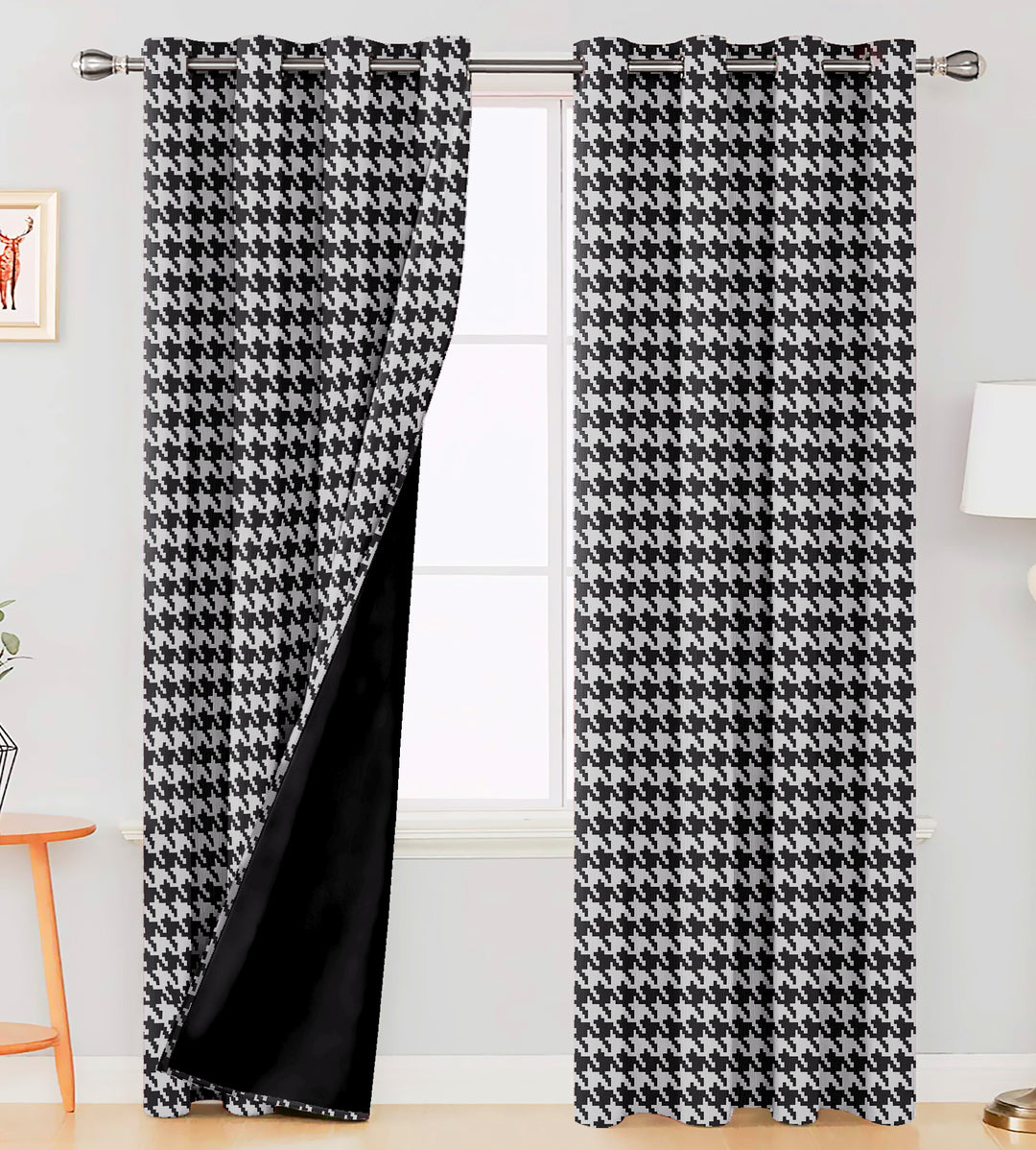 Ultimate Trends Premium Polyester Pixel Pattern Digital Printed Curtain, Charcoal Grey Color, 1 Piece