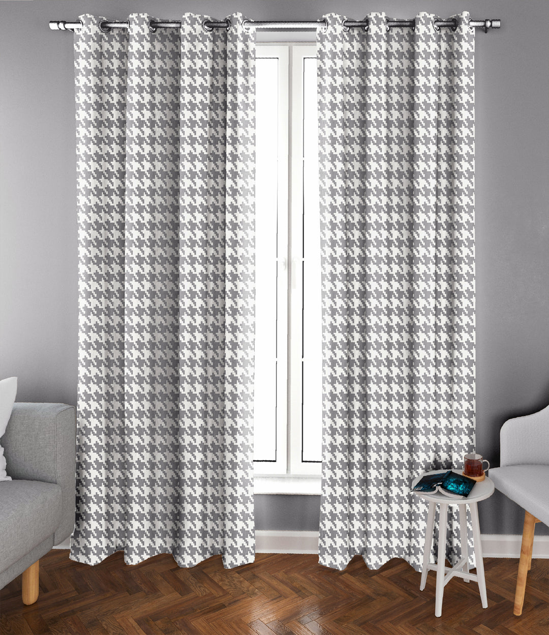 Ultimate Trends Premium Polyester Pixel Pattern Digital Printed Curtain, Grey Color, 1 Piece