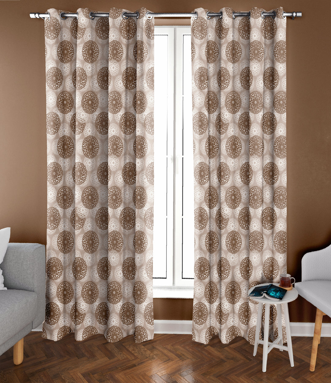 Ultimate Trends Premium Polyester Moire Pattern Digital Printed Curtain, Brown Color, 1 Piece