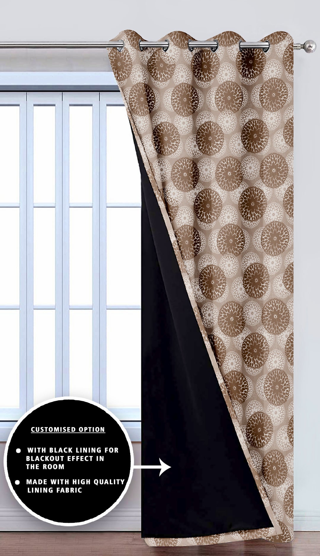 Ultimate Trends Premium Polyester Moire Pattern Digital Printed Curtain, Brown Color, 1 Piece