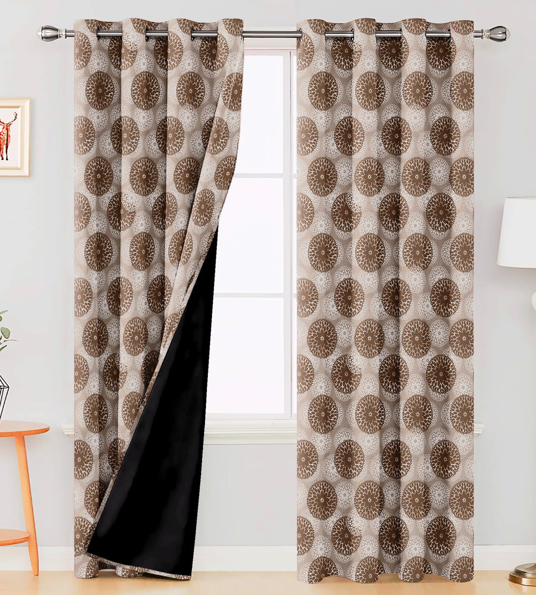 Ultimate Trends Premium Polyester Moire Pattern Digital Printed Curtain, Brown Color, 1 Piece