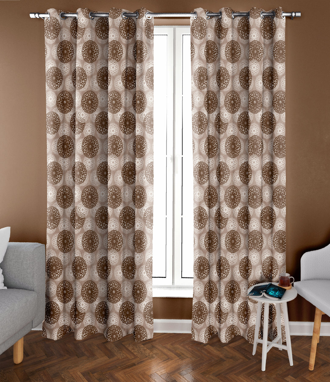 Ultimate Trends Premium Polyester Pixel Pattern Digital Printed Curtain, Dark Brown Color, 1 Piece