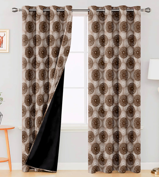 Ultimate Trends Premium Polyester Pixel Pattern Digital Printed Curtain, Dark Brown Color, 1 Piece