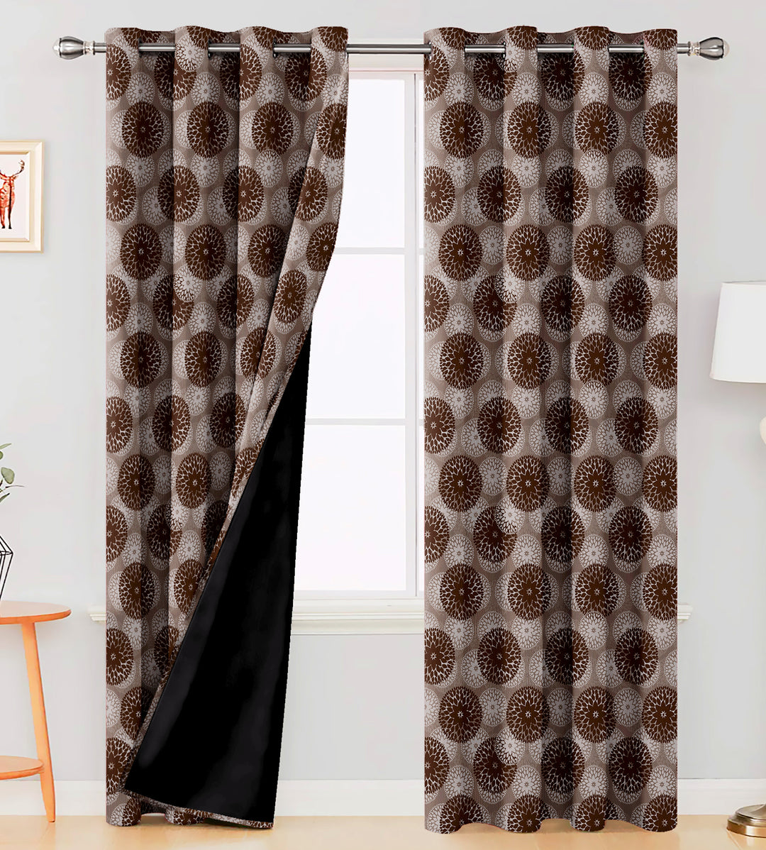 Ultimate Trends Premium Polyester Moire Pattern Digital Printed Curtain, Chocolate Color, 1 Piece