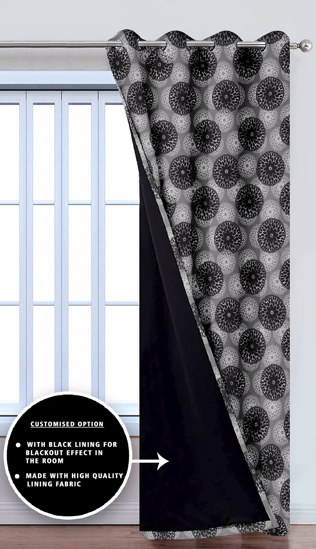 Ultimate Trends Premium Polyester Moire Pattern Digital Printed Curtain, Black Color, 1 Piece