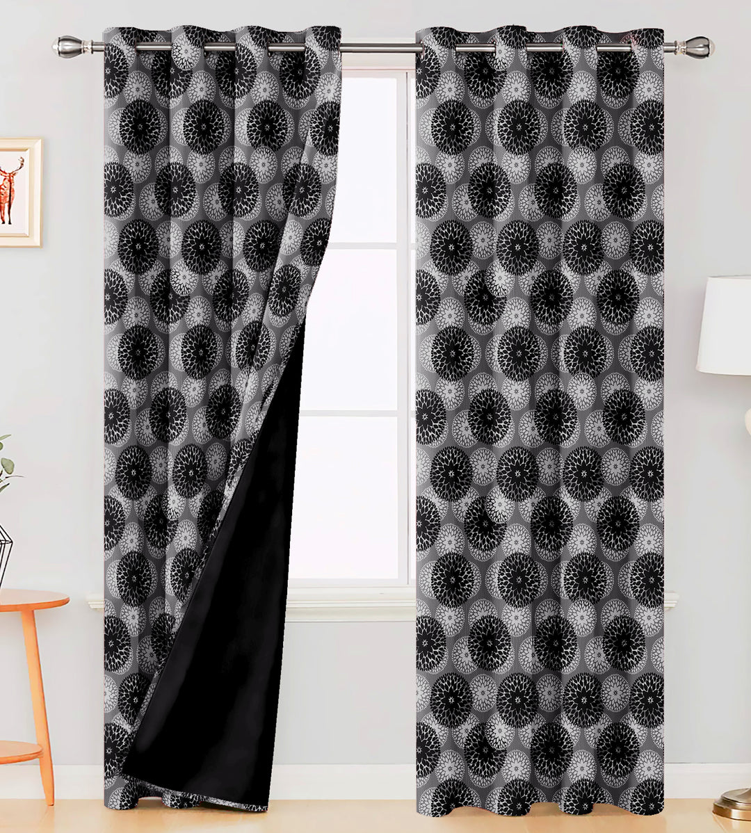 Ultimate Trends Premium Polyester Moire Pattern Digital Printed Curtain, Black Color, 1 Piece