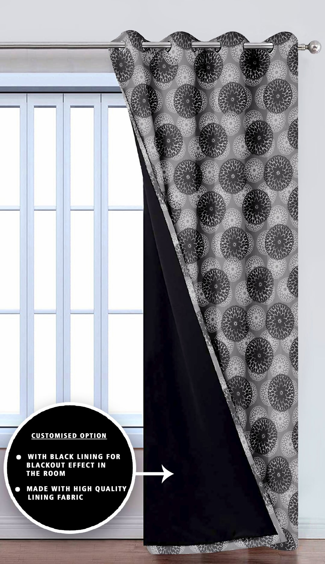 Ultimate Trends Premium Polyester Moire Pattern Digital Printed Curtain, Charcoal Grey Color, 1 Piece